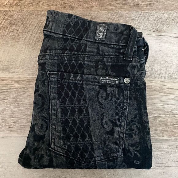 7 All Mankind Goth Victorian Print Black Skinny Jean 25 Low Rise Brocade Stretch - Picture 3 of 10